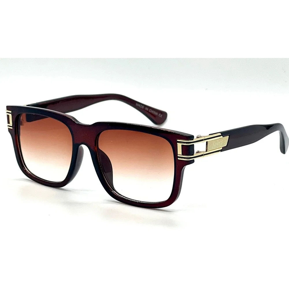 Mens Square‎ Oversized Sunglasses Brown Gradient Sophisticated Flat Top Shades